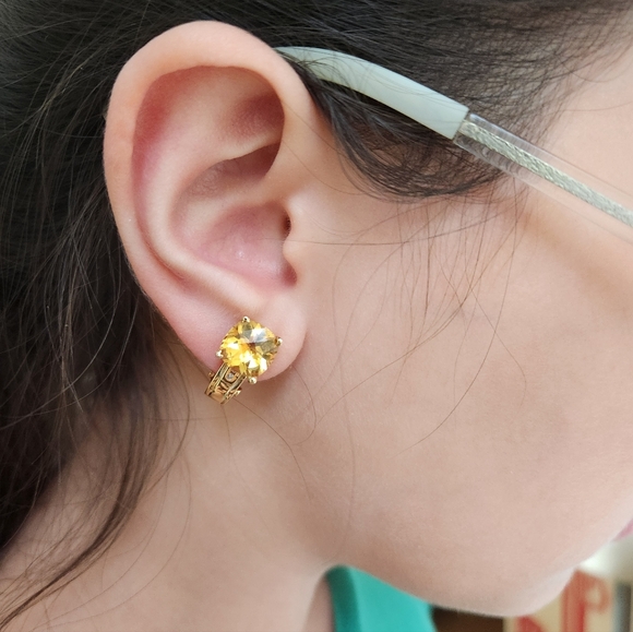 HOLD/Rosie 5.22g 14K Gold Natural Citrine Diamond Omega Back Earrings - Picture 16 of 16